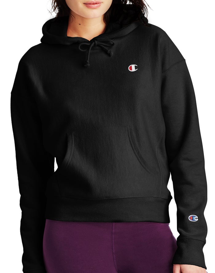 Champion Reverse Weave C Logo Kadın Kapşonlu Sweatshirt Siyah ( GSKNZV863 )